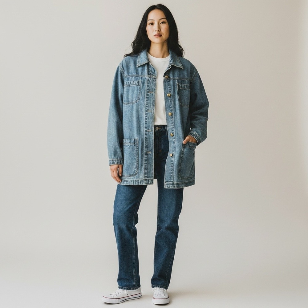 90s/ Y2K Vintage Cabin Creek Denim Chore Jacket L Blue Coat Gorpcore Retro